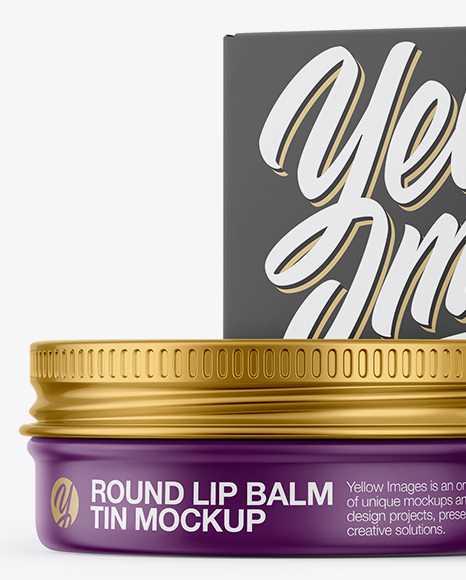 Matte Lip Balm Tin With Matte Box Mockup - Halfside View