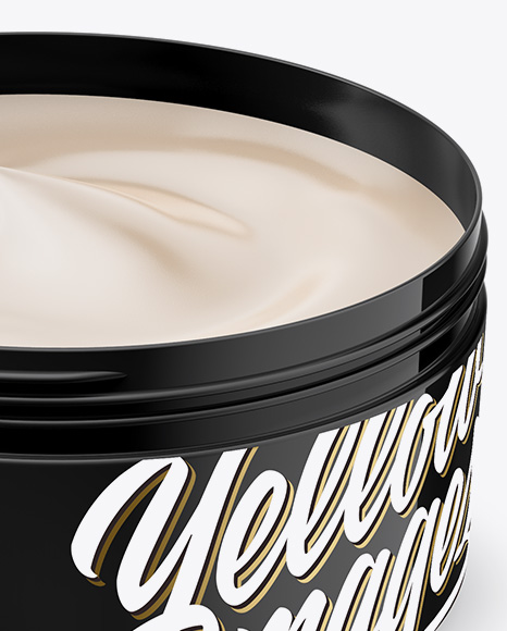 Open Glossy Plastic Cosmetic Jar Mockup - Front View (High Angle Shot)