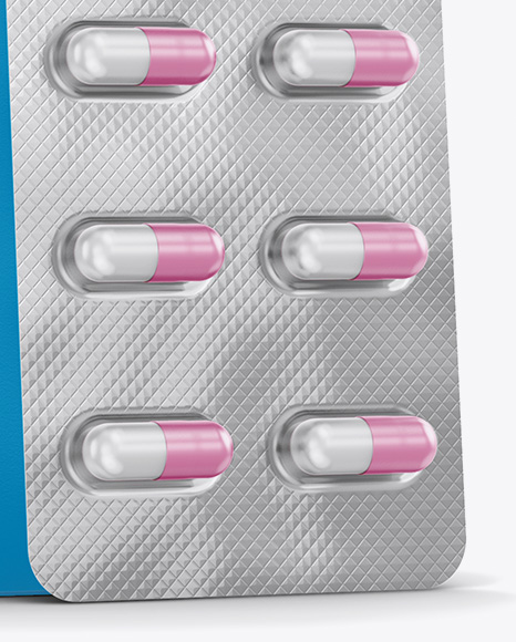 Paper Box With Pills In Blister Mockup - Half Side View