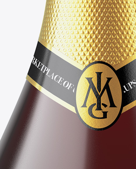 Dark Bottle With Red Champagne Mockup