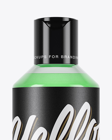 Clear PET Bottle With Green Liquid Mockup