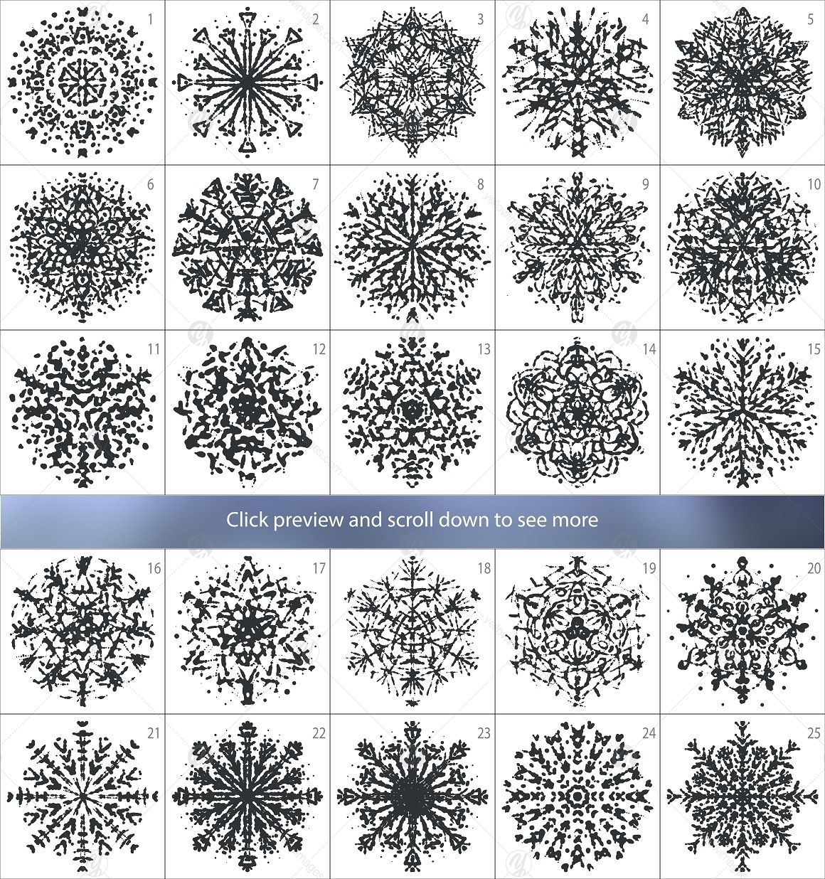 Ink hand drawn Snowflakes Vector Collection