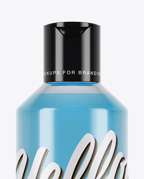 Clear PET Bottle With Blue Liquid Mockup