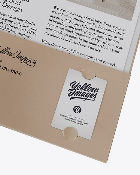 Kraft Folder with Papers Mockup - Half Side View