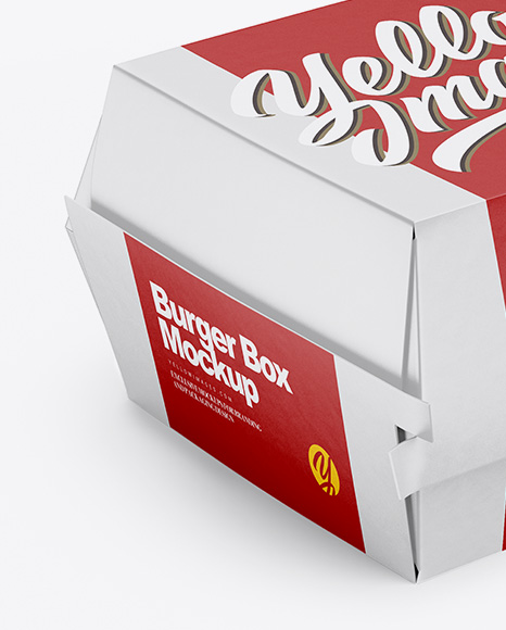 Paper Burger Box Mockup - Half Side View (High-Angle Shot)