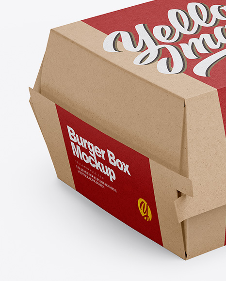 Kraft Burger Box Mockup - Half Side View (High-Angle Shot)