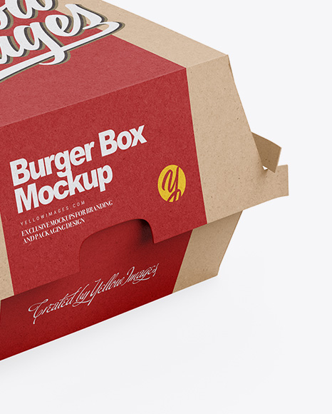 Kraft Burger Box Mockup - Half Side View (High-Angle Shot)