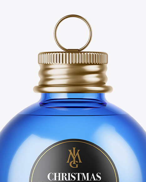 Blue Glass Christmas Bottle Mockup Blue Glass Christmas Bottle Mockup