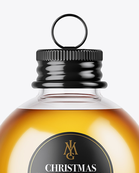 Clear Glass Christmas Bottle With Whiskey Mockup