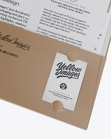 Kraft Folder with Papers and Envelope Mockup - Half Side View (High-Angle Shot)