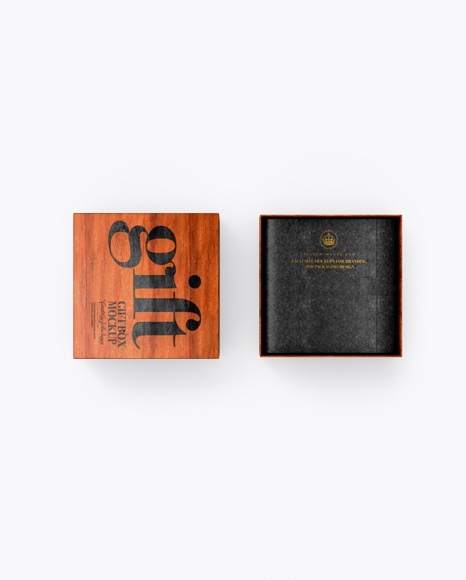 Two Wooden Boxes with Label Mockup - Top View