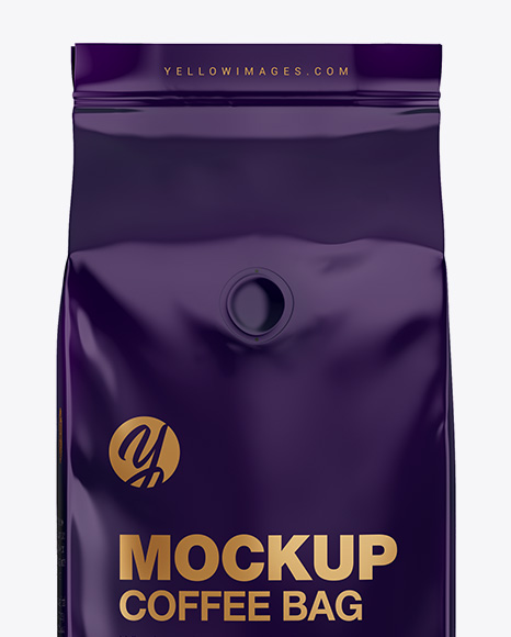 Glossy Coffee Bag with Valve Mockup - Front View