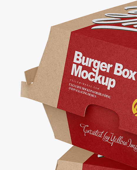 Two Kraft Burger Boxes Mockup - Half Side View