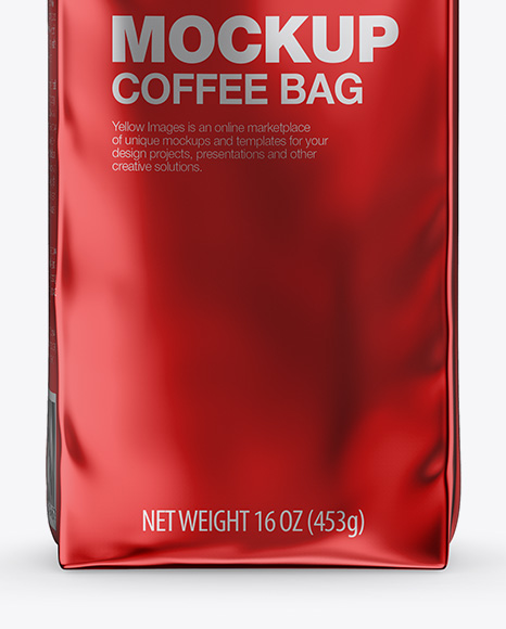 Glossy Metallic Coffee Bag with Valve Mockup - Front View