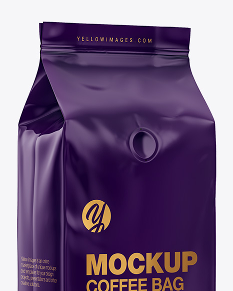 Glossy Coffee Bag with Valve Mockup - Half Side View