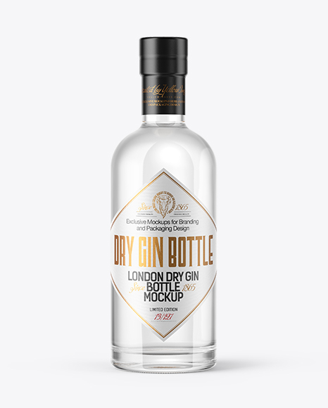 Dry Gin Bottle with Wooden Cap Mockup