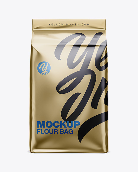 Metallic Paper Flour Bag Mockup - Front View (Eye-Level Shot)