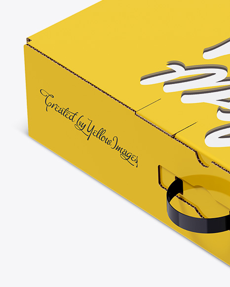 Glossy Carton Box With Handle Mockup - Half Side View (High-Angle Shot)