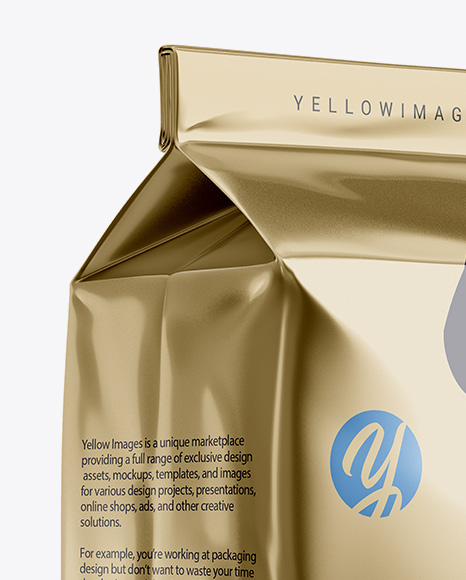 Metallic Paper Flour Bag Mockup - Halfside View (Eye-Level Shot)