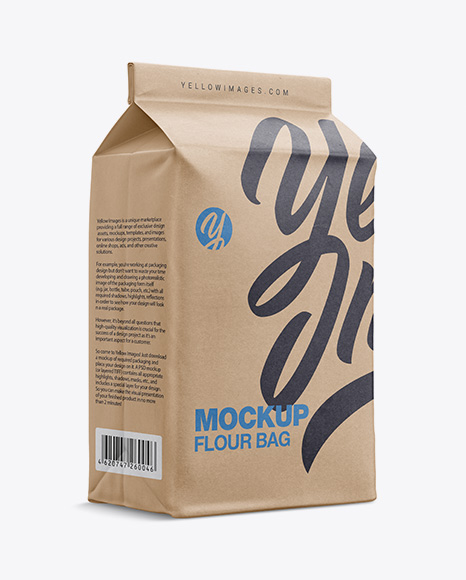 Kraft Paper Flour Bag Mockup - Halfside View (Eye-Level Shot)