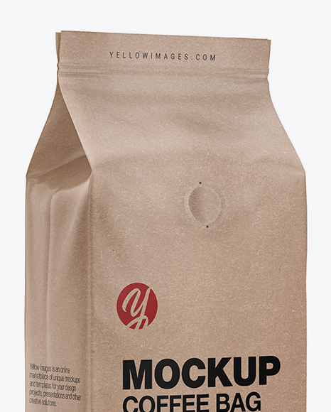 Kraft Coffee Bag with Valve Mockup - Half Side View