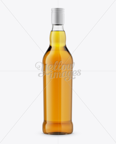 Glass Bottle W/ Whiskey Mockup - Front View