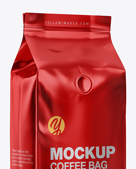 Glossy Metallic Coffee Bag with Valve Mockup - Half Side View