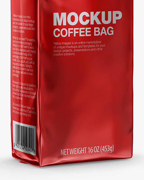 Glossy Metallic Coffee Bag with Valve Mockup - Half Side View