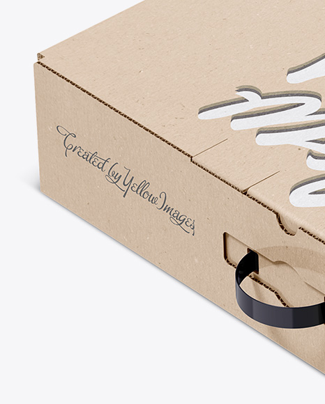 Kraft Carton Box With Handle Mockup - Half Side View (High-Angle Shot)