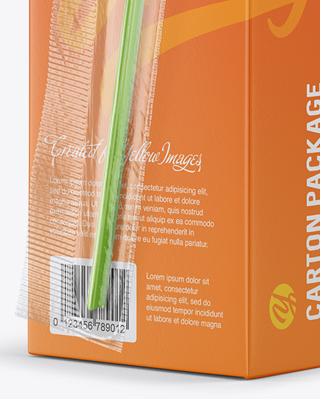 Carton Package with Straw Mockup - Halfside View