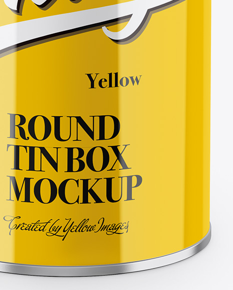 Glossy Tin Can Box Mockup - Front View (High-Angle Shot)