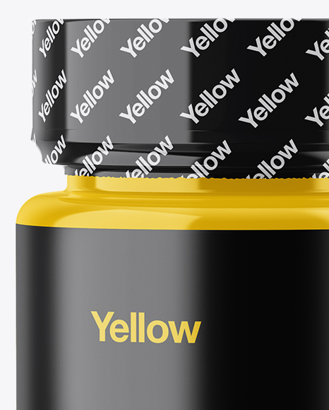 Glossy Pills Bottle With Shrink Sleeve Mockup