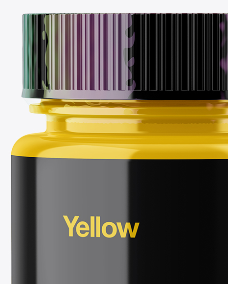 Glossy Pills Bottle With Shrink Sleeve Mockup