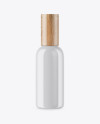 Glossy Cosmetic Bottle With Wooden Cap Mockup