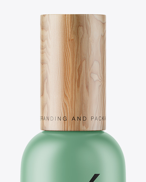 Matte Cosmetic Bottle With Wooden Cap Mockup