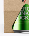 Kraft Carrier W/ 4 Metallic Cans Mockup - Front View