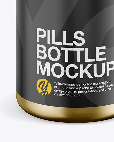 Metallic Pills Bottle Mockup - Front View (High-Angle Shot)