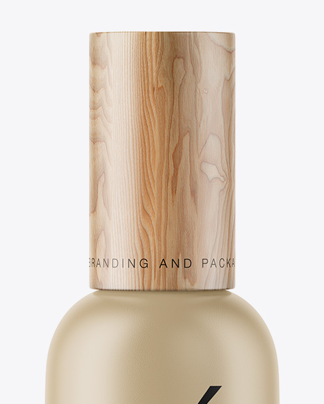 Ceramic Cosmetic Bottle With Wooden Cap Mockup