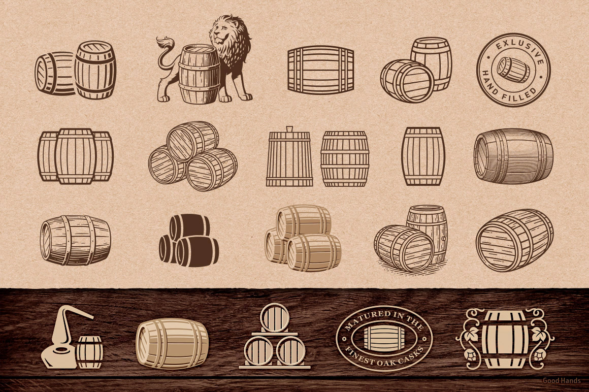 Wooden barrels collection