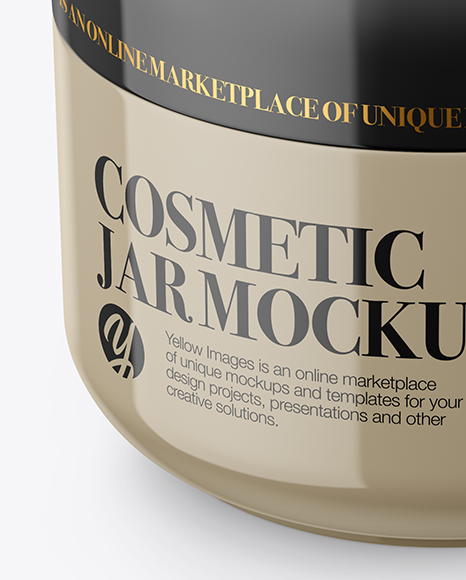 Glossy Cosmetic Jar Mockup - Front View (High Angle Shot)