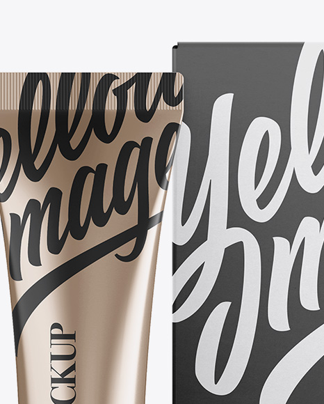 Metallic Cosmetic Tube With A Box Mockup