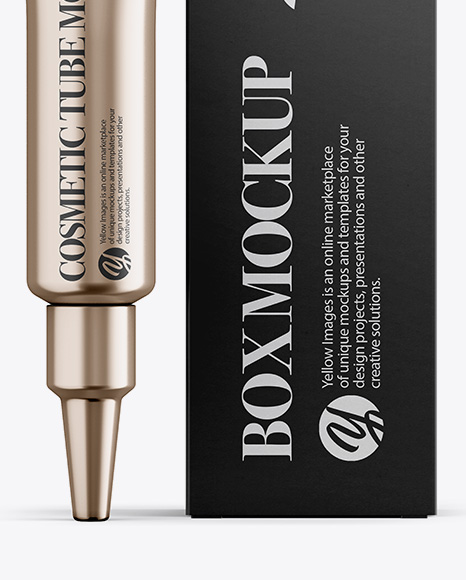 Metallic Cosmetic Tube With A Box Mockup