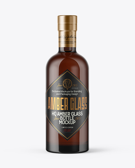 Amber Glass Bottle with Wooden Cap Mockup