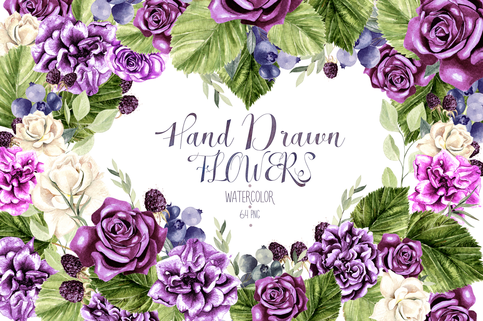 Hand Drawn Watercolor Flowers 64 PNG&amp;VECTOR