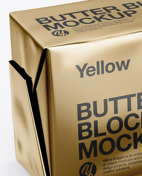 100g Metallic Butter Block Mockup - Half Side View (High-Angle Shot)