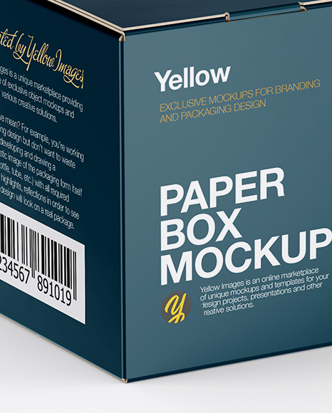 Glossy Paper Box Mockup - Half Side View (High-Angle Shot)