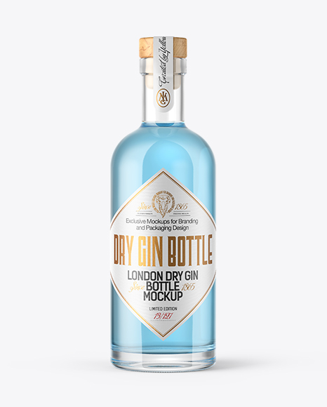 Clear Glass Gin Bottle with Wooden Cap Mockup