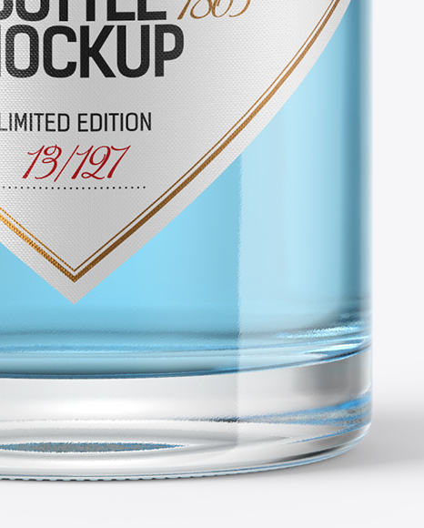 Clear Glass Gin Bottle with Wooden Cap Mockup