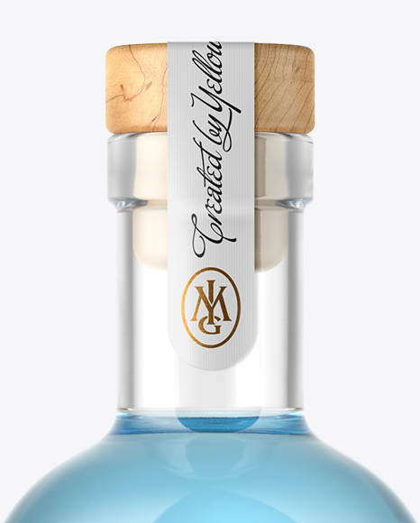 Clear Glass Gin Bottle with Wooden Cap Mockup