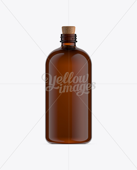 Amber Bottle W/ Cork Stopper Mockup